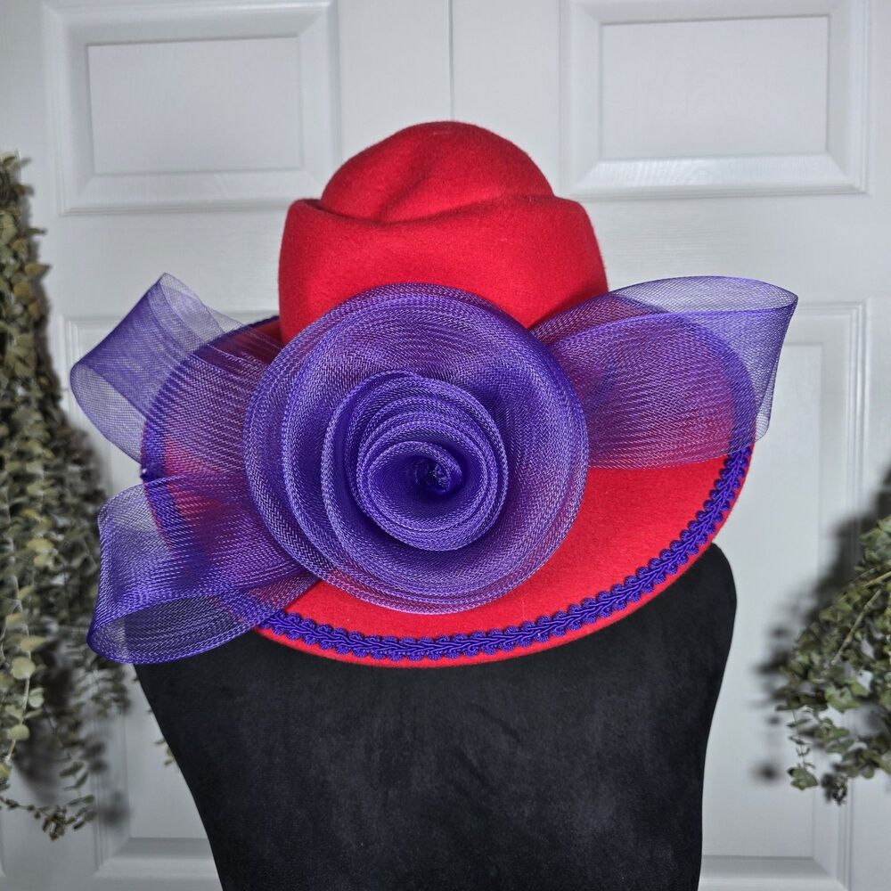 Elegant Red Hat Society Hat Felted Wool Bucket Hat RHS